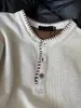 Camiseta de Manga Larga Tejida con Cuello Henley Cosida a Mano Estilo Old Money, Sudadera de Invierno Relajada, Camiseta Básica Retro Americana para Llevar Debajo