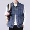 Chaleco chaqueta de mezclilla estilo japonés sin marca, moderno, nuevo, artístico, de trabajo americano para hombre en tallas grandes