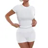 Venta Caliente Transfronteriza Ropa de Yoga para Mujer Conjunto de Manga Corta de Secado Rápido Ropa de Fitness Running Pantalones Cortos de Tacto de Alta Gama Conjunto de Dos Piezas