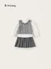 Yubao Roupa Infantil Conjunto para Meninas Suéter de Tricô Colete Saia Plissada Camisa Branca Conjunto de Três Peças Estilo College para Meninas
