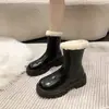 Novas botas de neve femininas de inverno 2026, forradas com fleece e espessadas, botas curtas, com sola grossa, botas Martin grandes de algodão, botas longas off-white