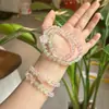 Pulsera de Doble Círculo de Cristal Natural de Alta Transparencia con Diseño Original, Estilo Estrella de Cristal Blanco y Cristal Rosa, Fresca y Aclaradora, Estilo Estudiante