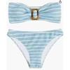 Bikini de Baño de Comercio Exterior Europeo y Americano para Mujer 2023 Sexy Moda Sin Tirantes Negro Rayas Horizontales Estampado Bikini Dividido