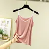 Nuevo modelo de verano, camisola de modal para mujer, bloques de color, fina, holgada, cuello en V, capa base versátil