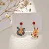 Pendientes navideños de diamantes con dibujos animados, transfronterizos europeos y americanos, pendientes asimétricos de alta gama para mujer, decoraciones navideñas
