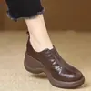 Mocasines de Plataforma Retro Franceses para Mujer 2026 Otoño Nuevos Redondos de Punta Boca Profunda Zapatos de Una Sola Pieza Plataforma de Tacón Alto Suela Gruesa Mocasines
