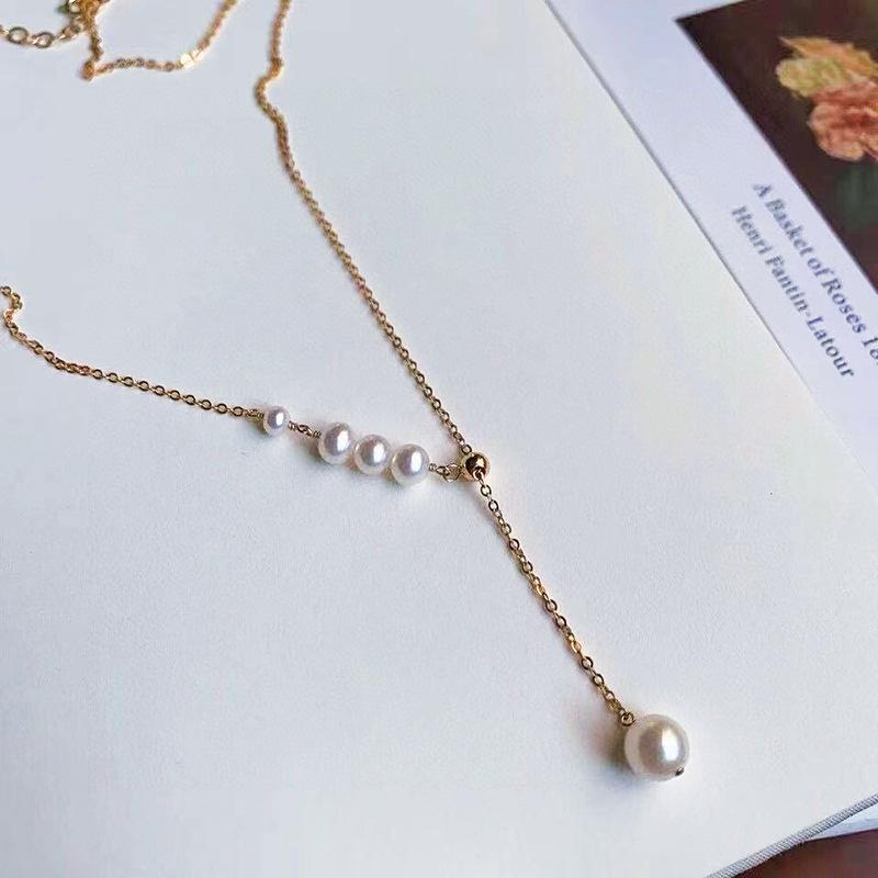 天然大小淡水珍珠锁骨链女简约可调节Y字项链女小众