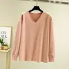 Camiseta térmica de terciopelo fino con cuello en V y manga larga para otoño e invierno para mujer, corte holgado, talla grande, engrosada, adelgazante