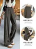 Pantalones de Lana de Espiga de Pierna Ancha con Diseño de Pliegues, Pantalones de Lana de Acetato para Primavera, Otoño e Invierno, Pantalones Casuales de Pierna Recta Estrecha