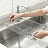 Cesta de drenaje para lavar verduras de acero inoxidable 304 para fregadero de cocina, cesta de malla, tazón para frutas y verduras de fregadero, estante retráctil para almacenamiento de vajilla