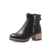 Botas curtas femininas de outono e inverno europeias e americanas, com salto alto grosso, zíper lateral e bico redondo JGB2022N007005