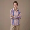 Camisa Rayada de Bloques de Color Elegante para Mujer de Comercio Exterior Transfronterizo 2026, Nueva Colección Primavera/Verano 2026 Nicho Retro Cuello Solapa Corte Holgado Adelgazante