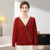 Suéter de Moda Dos en Uno 2026 para Madres, Mujeres de Mediana Edad y Mayores, Moda Otoño/Invierno, Elegante Botonadura Diagonal, Tejidos de Talla Grande