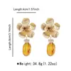 E15140 Brincos de Flor de Metal Estilo Artístico Retrô com Design Único Pingentes de Resina em Formato de Gota Brincos da Moda para Mulheres