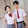 Verano Nuevo Estilo Coreano Ajustado Vestido Camisero Blanco para Hombre y Mujer Camisa de Manga Corta Ropa de Negocios Estudiantes Universitarios Foto de Graduación