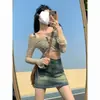 Falda Corta de Mezclilla Vintage de Cintura Alta Línea A para Verano 2023 Cadera Estilo Americano High Street Chica Atrevida Anti-transparente para Mujer
