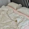Juego de Cuatro Piezas de Gasa de Doble Capa 100% Algodón Grado A Materno e Infantil, Funda Nórdica de Gasa Suave de Algodón Puro Fresco Estilo Ins, Sábana Bajera, Ropa de Cama