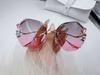 Gafas de Sol con Ribete Sin Marco Moda Europea y Americana Gafas de Sol Adelgazantes para Cara Grande Rojo de Internet Gafas con Diamantes Protectoras del Sol Venta al por Mayor