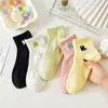 Meias Femininas Brancas Curtas, Estilo Fino para Primavera e Verão, Meias de Tornozelo Florais Verde Fresco Japonês, Meias Baixas Estudantes Tendência