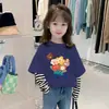 G2425# Camiseta de otoño nueva 100% algodón para niños, de dibujos animados para niñas, manga larga, top casual para niños, camiseta de estilo extranjero