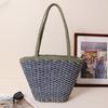 Bolso de Paja Tejido a Mano de Color Contrastante de Diseño de Nicho, Bolso Tejido de Sarga Simple de Estilo Nuevo, Bolso de Playa para Vacaciones en la Costa para Mujer