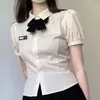Traje Uniforme JK Estilo Academia Americana Deseo Puro Chica Picante Cintura Ceñida Tira Camisa Adelgazante Sentido del Diseño Nicho Camisa Blanca