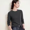 Top de cuello redondo de mezcla de lana merino, nueva colección otoño 2026, camiseta entallada para mujer, se puede usar como capa exterior o como capa interior