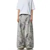 Jeans de Pierna Ancha Tie-Dye Lavados Desgastados Estilo Retro Americano para Hombres y Mujeres, Pantalones Holgados Rectos Adelgazantes con Caída hasta el Suelo