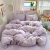 Juego de cama de cuatro piezas, juego de tres piezas de gasa de doble capa con estampado de dibujos animados, sensación de nube Clase A, sábana plana y sábana bajera, envío directo del fabricante