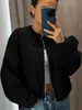 Chaqueta de Béisbol para Mujer de Otoño e Invierno Chaqueta Bomber Estilo Callejero Cuello Redondo Hombro Caído Manga de Linterna Cremallera Chaqueta Cardigan