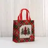 Bolsa de Tela No Tejida Estampada Navideña de Dibujos Animados a Cuadros Bolsa de Empaque para Souvenir de Fiesta Navideña Bolsa de Mano para Centro Comercial