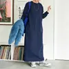 Vestido Longo Listrado Oversized Japonês Coreano Feminino Solto Confortável Emagrecedor Estilo Preguiçoso Moda Manga Longa Gola Redonda Saia Longa