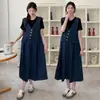 Nueva Ropa de Maternidad Tallas Grandes Falda de Peto de Maternidad de Mezclilla Vestido de Maternidad Delgado de Mezclilla Camiseta de Maternidad