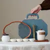 Juego de Té Cerámico Rústico para Viaje Estilo Chino, Sencillo y Portátil para Uso en Casa y al Aire Libre, Regalo Personalizable para Preparar Té