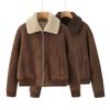 Exportación Transfronteriza Otoño e Invierno 2025 Estilo Europeo y Americano Solapa Manga Larga Piel Integrada Cremallera Chaqueta Uniforme de Béisbol para Mujeres G92549