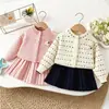 Conjunto de Suéter para Niñas para Otoño e Invierno, Nuevo Conjunto de Falda de Punto Jacquard de Lunares, Elegante Suéter Estilo Coreano Vestido de Princesa para Bebés