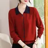 Suéter de punto informal de alta calidad con estampado y manga larga para mujeres de mediana edad y mayores, nuevo estilo otoño/invierno, ropa de madre, capa base de punto que ilumina la piel