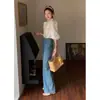 Guangzhou Trece Líneas [Rey del Confort Elástico Universal] Jeans de Cintura Alta para Mujer Sueltos Pantalones de Pierna Ancha Perezosos
