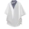 Camisa Polo Falsa de Dos Piezas para Hombre 2026 Verano Nuevo Estilo Cuello Camisero a Cuadros Media Cremallera Holgada Manga Corta Camiseta Casual de Moda