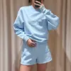 SEREN Comercio Exterior Transfronterizo 26 Nuevo Conjunto de Mujer Primavera/Verano: Sudadera Corta de Cuello Redondo + Pantalones Cortos Deportivos de Cintura Elástica