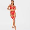 Ropa interior sexy de comercio exterior europea y americana AliExpress Amazon perspectiva de malla conjunto de cinco piezas de ropa interior con liga sexy