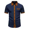 2026 Verano Transfronterizo Nuevo Talla Europea Moda Masculina Tendencia Bloques de Color Casual Manga Corta Camisa Venta al por Mayor