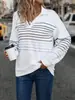 Pronto para Envio Transfronteiriço Suéter Color Block Listrado Malha Solta Manga Longa Confortável Moda Casual