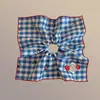 Pañuelo Cuadrado Azul a Cuadros Estilo Coreano para el Cabello para Mujer, Diadema Cuadrada con Acabado de Alta Gama, Accesorio para el Cabello Estilo Perezoso, Tamaño Grande