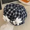 Boina Xadrez de Gatinho Fofo para Mulheres, Boina Doce e Versátil, Chapéu Octogonal Pequeno Pintor que Mostra o Rosto, Estilo K