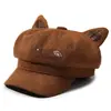 Gorra octagonal bordada con orejas de gato estilo retro, estilo coreano, hace que la cara se vea más pequeña, textura similar al ante, gorra tipo pico, nuevo estilo otoño/invierno para mujer