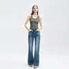 Pantalones Vaqueros Lanyuxi Cuatro Estaciones para Mujer Lycra Elástico en Cuatro Direcciones Suaves y Delicados Peso Pesado Lavado Degradado Ajustados Acampanados