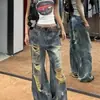 Jeans Rotos de Calle Americanos para Mujer Diseño Verano 2025 Retro Holgados Estilo Perezoso Pantalones de Pierna Ancha para Mujer