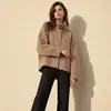 Casaco de Lã Outono Inverno 2026 Gola Alta Lã Roupa Exterior para Pessoas Baixas Lã Dupla Face Pelo de Camelo Estilo Relaxado Casaco de Lã Feminino
