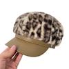 Sombrero Octagonal de Mohair con Estampado de Leopardo y Costuras de Cuero para Mujer, Cálido para Otoño e Invierno, Cubre la Cara, Lengüeta de Pato, Sombrero de Pintor de Niño de Periódico